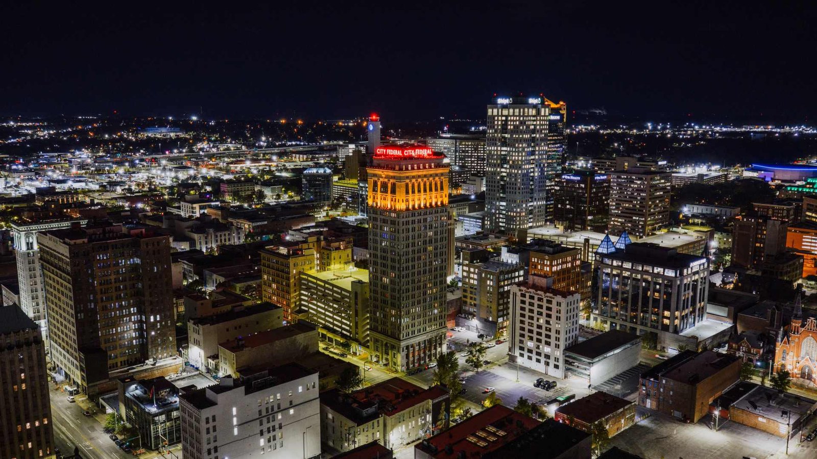 Downtown Birmingham at night, Alabama commercial property insurance
