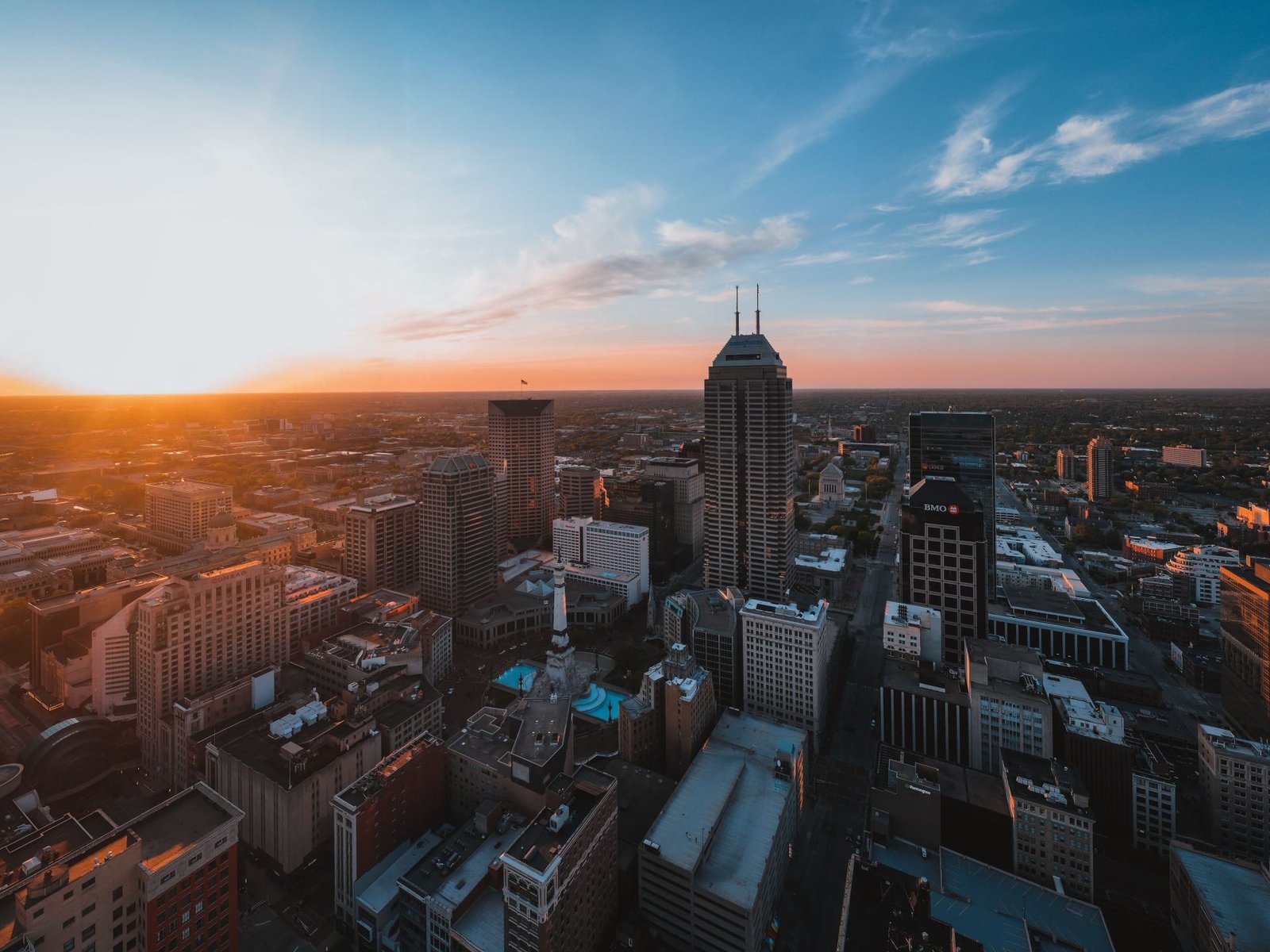 Downtown Indianapolis skyline at sunset, Indiana commercial property insurance