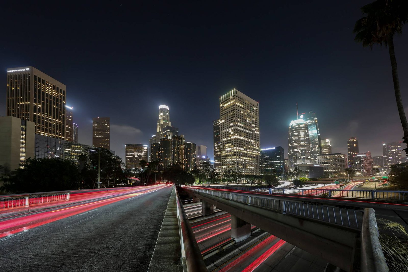Downtown Los Angeles skyline at night, California commercial property insurance