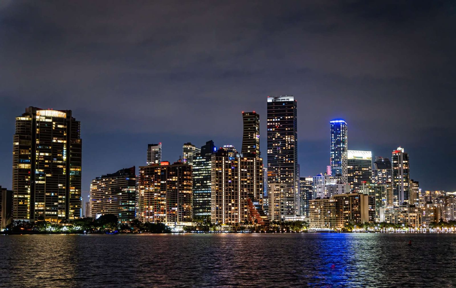 Downtown Miami skyline at night, Florida commercial property insurance